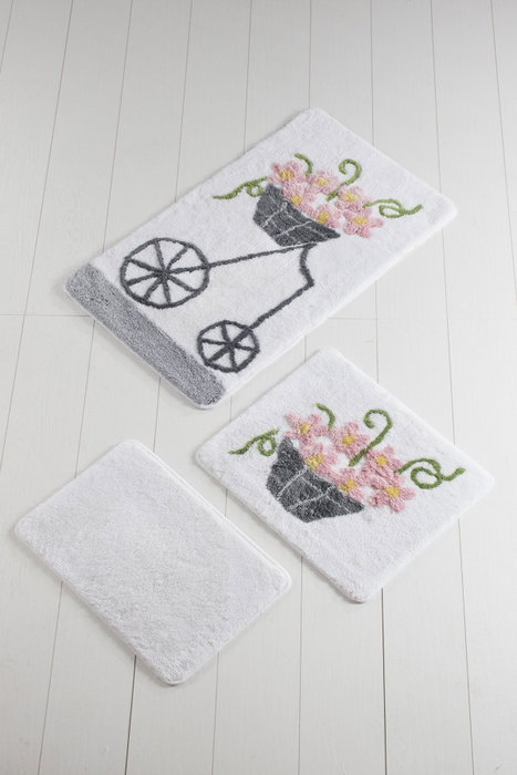 Mijölnir Alacati - Pink Juego de Alfombras de Baño de 3 Piezas
